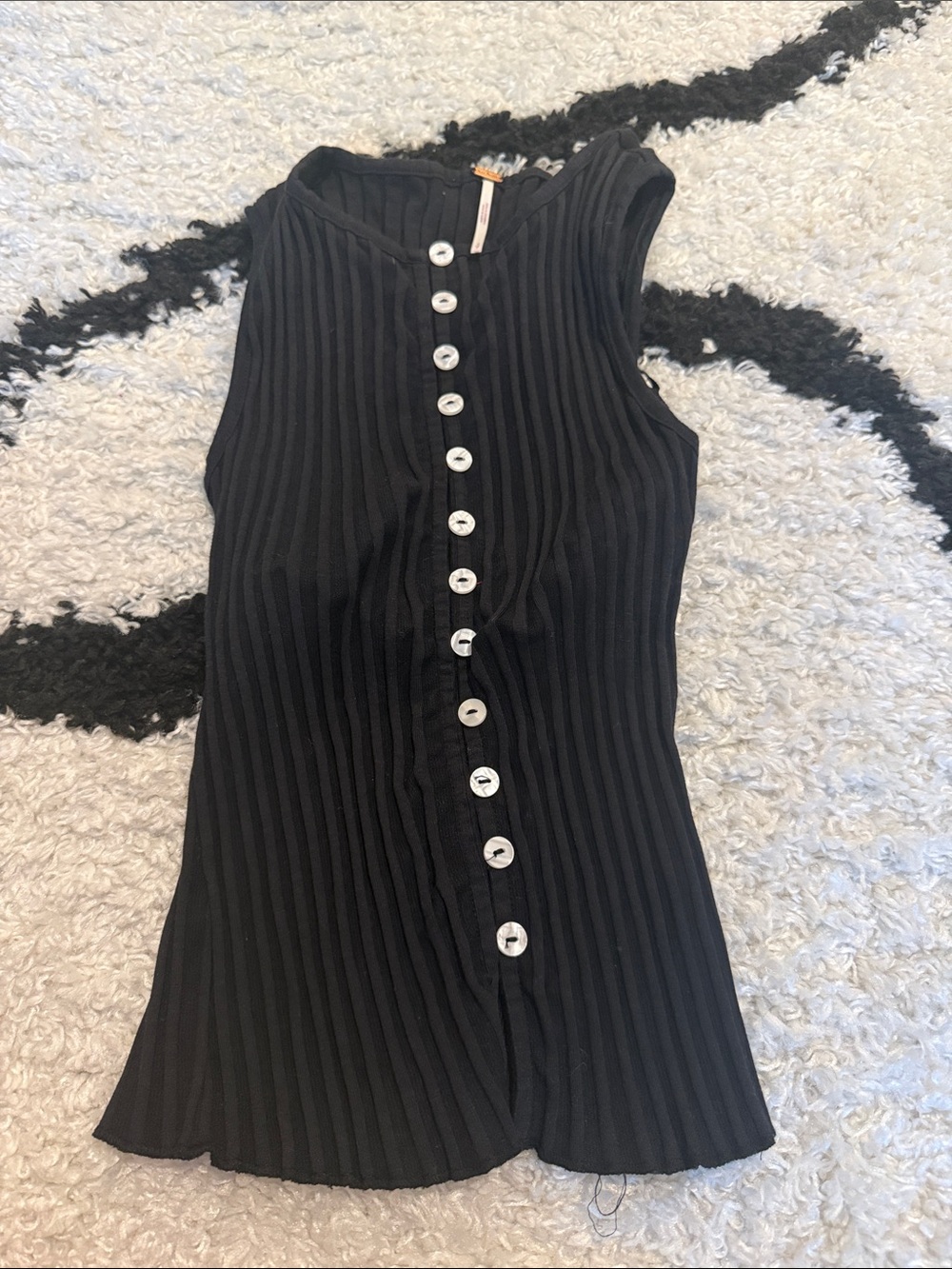 Free People Black Ribbed Button Tank Top